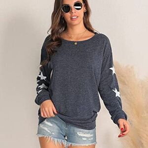 Womens Knit Pullover Sweater Star Print Lightweight Cute Long Sleeves Top